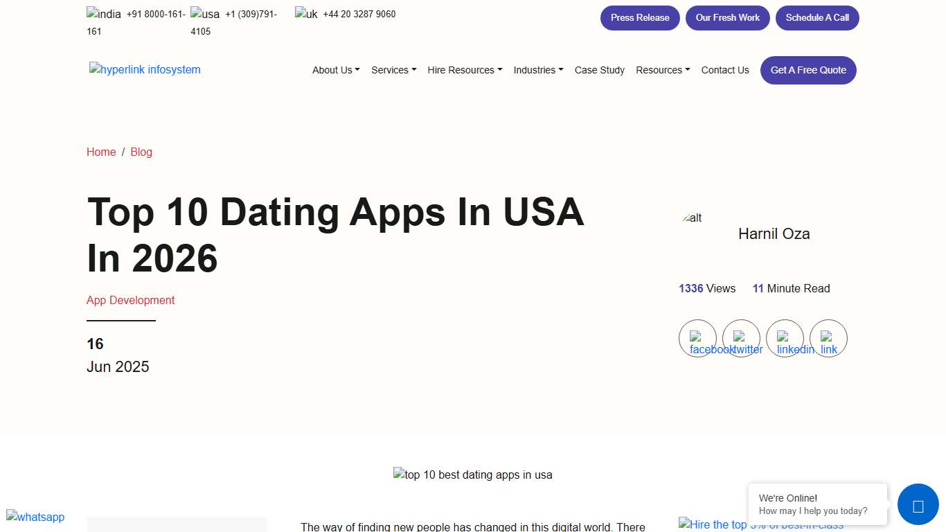 Top 10 Dating Apps in USA: A 2026 Guide | Hyperlink InfoSystem